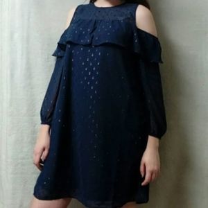 Old Navy Black Jack Clipdot Chiffon Cold Shoulder Long Sleeve Dress Size…